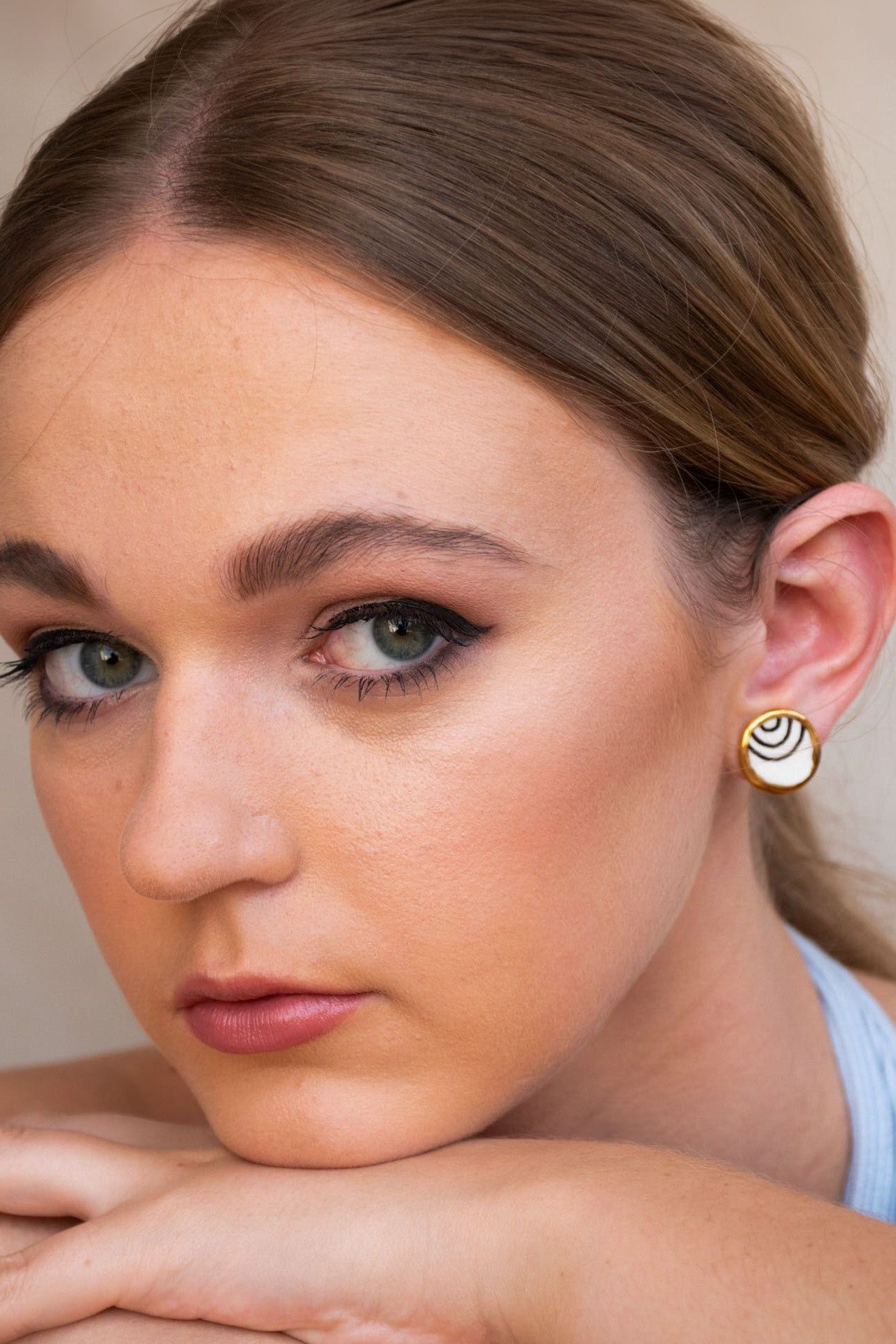 Black, White & Gold Ceramic Studs