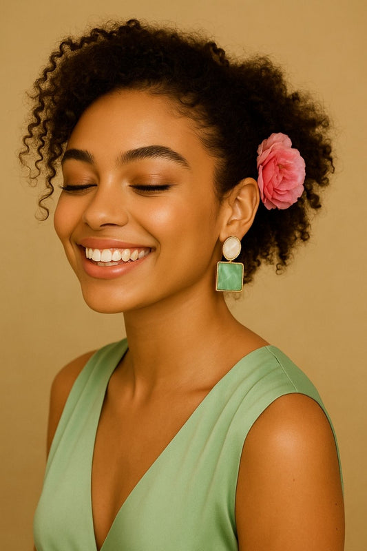 Green Square Earrings