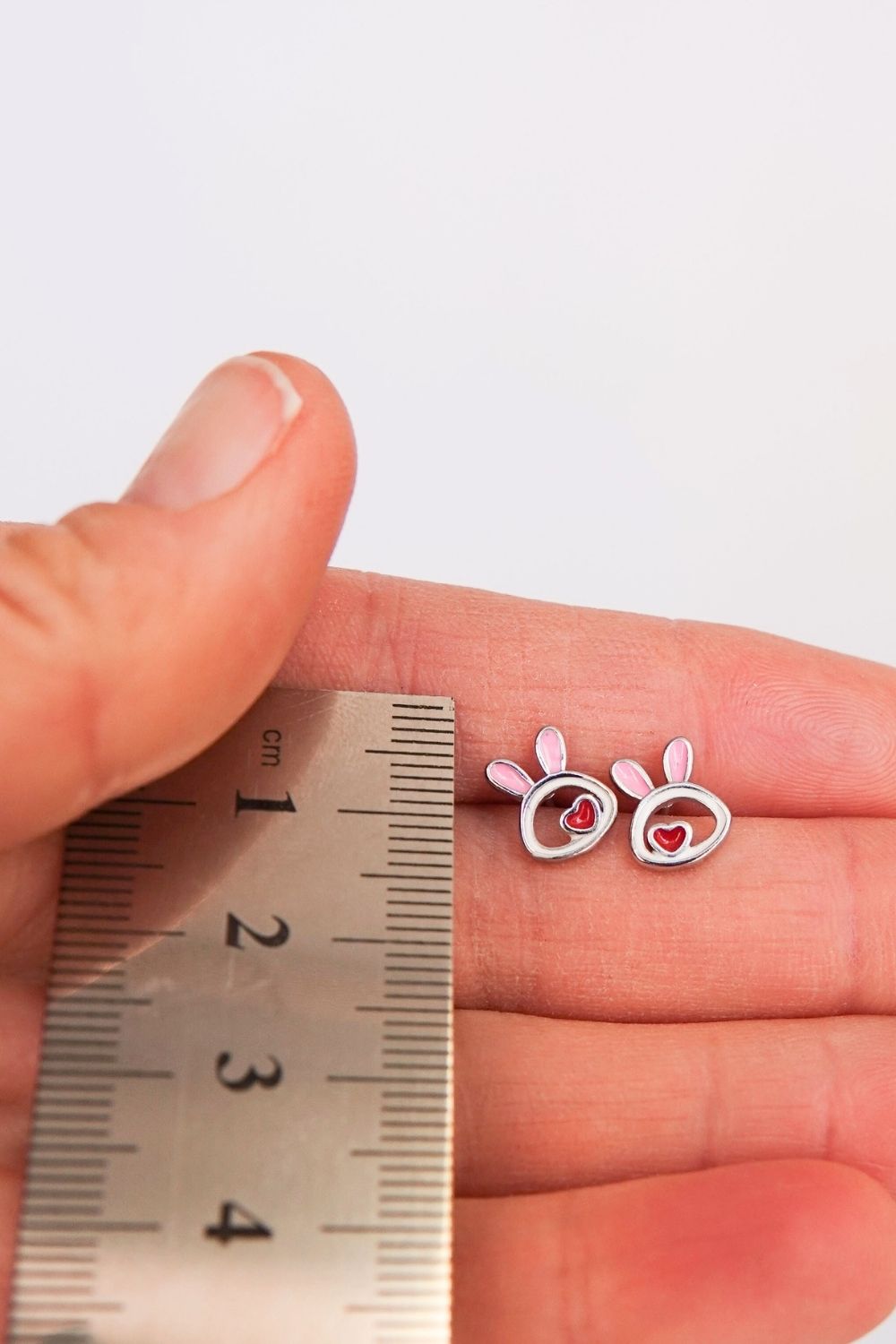 Pink Heart Bunny Stud White