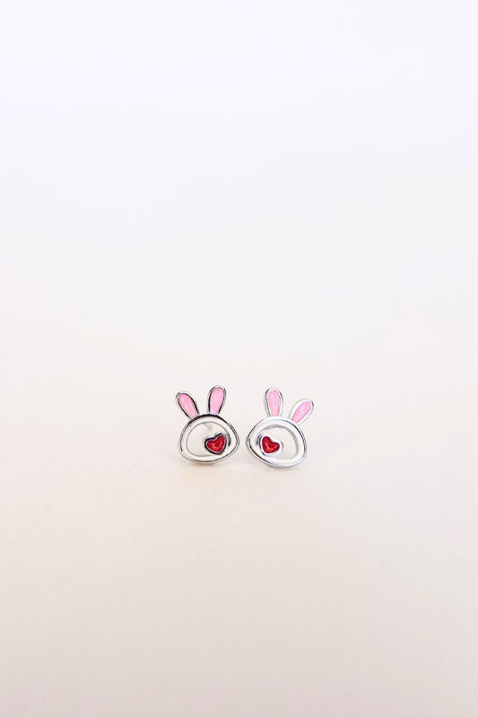 Pink Heart Bunny Stud White