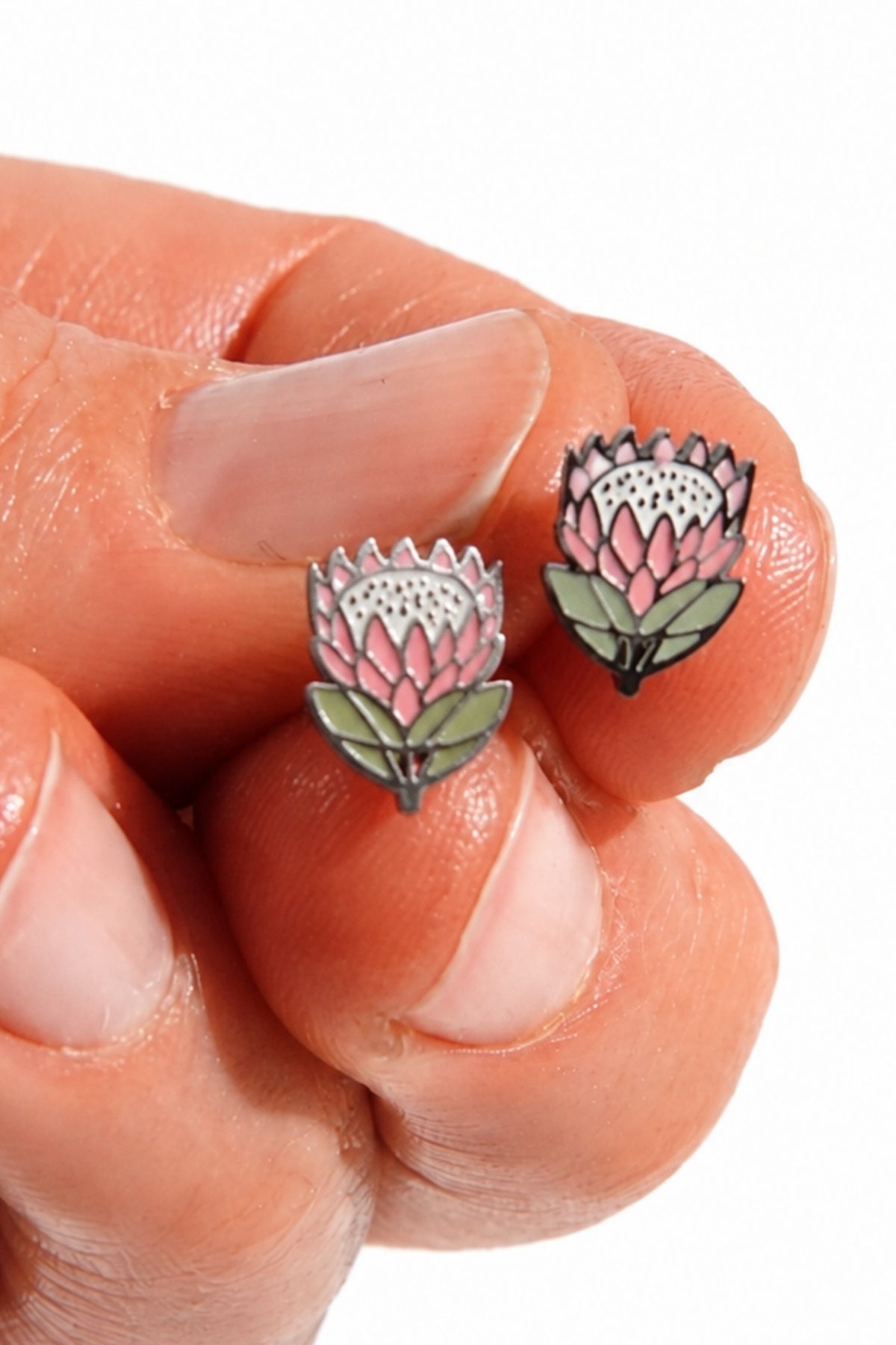 pink protea stainless steel stud earrings